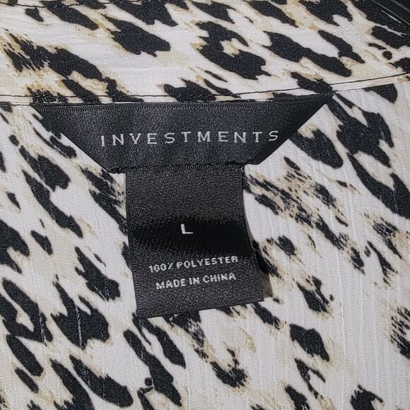 Investments Womens Size L Button Down Animal Print Top 3/4 Long Sleeve - Picture 3 of 14